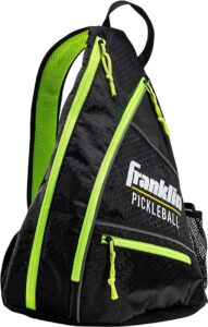 Franklin Sports Sling Bag Backpack for Pickleball Gear + Equipment - Holds Paddles, Balls + Accessories - Official US Open Bag for Men + Women, Black/Green